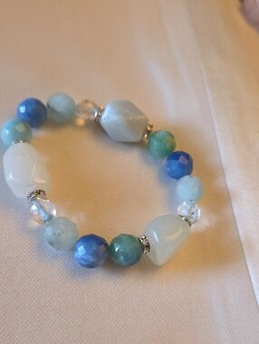 Blue & Aqua Beaded Stretch Bracelet